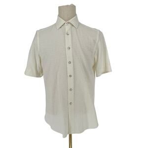 Robert Graham Button Front Short Sleeve Shirt ROMANO Rainbow White Crinkle M